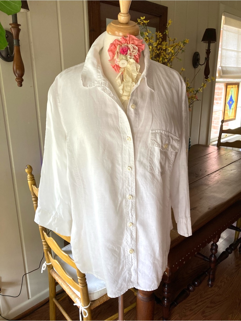 Classic White Irish Linen Button-Up Shirt XL